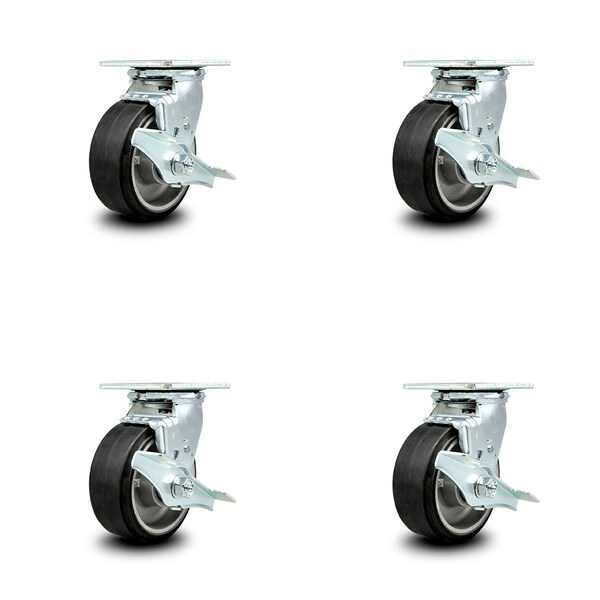 Service Caster 5 Inch Rubber on Aluminum Caster Set with Roller Bearings and Brake/Swivel Lock SCC-30CS520-RAR-TLB-BSL-4 - main